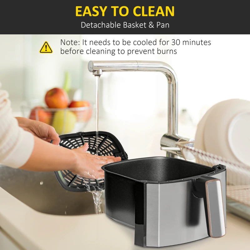 6.5L Air Fryer with Single Basket, Adjustable 80-200°C, Stylish Black and Gold Design - Healthy Cooking Made Easy