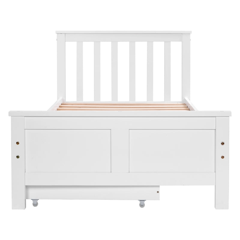 Wooden Solid Pine Divan Storage Bed with Drawers - Single 3ft, 196x100x82 cm, Stylish White Finish