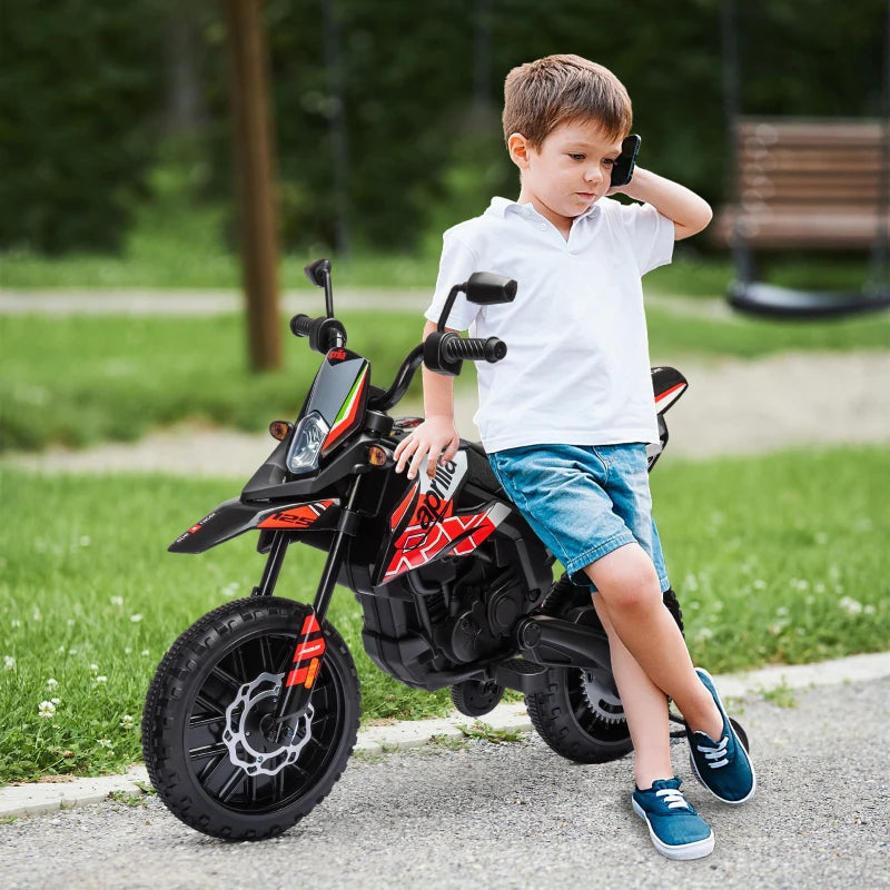 Licensed 12V Kids Motorbike with Training Wheels LED Headlight Music Red Black