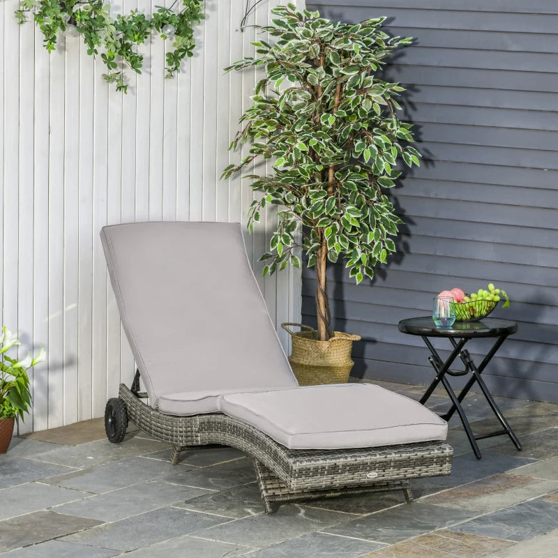 Grey Wicker Outdoor Chaise Lounge Chair with Adjustable Backrest