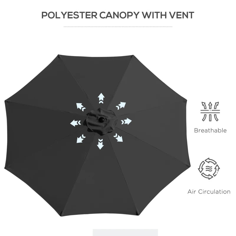 Black 3m Tilting Garden Umbrella with Tilt and Crank Handle