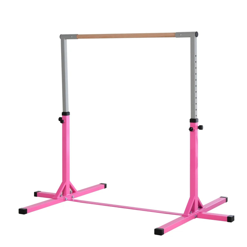 Height Adjustable Gymnastics Horizontal Bar for Kids Junior Fitness Equipment Pink