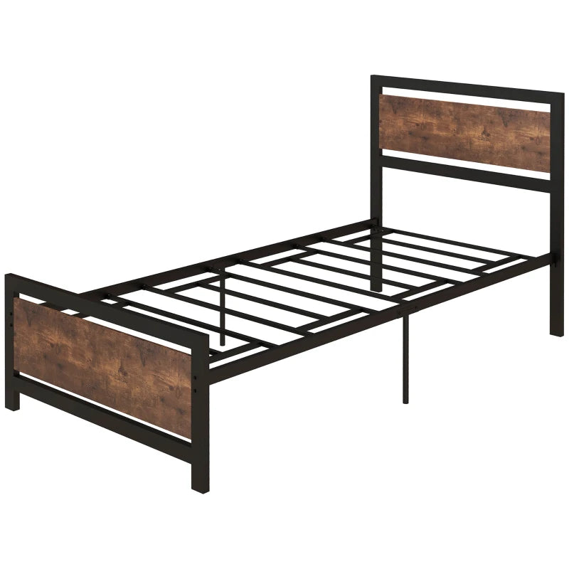 Single Size Metal Bed Frame with Headboard & Footboard - Sturdy Slat Support, Underbed Storage, Ideal Bedroom Furniture for Adults