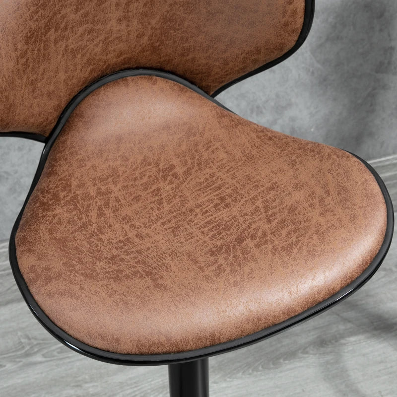 Adjustable Height Bar Stool Set of 2 - Brown Microfiber Swivel Armless Chairs for Kitchen & Dining