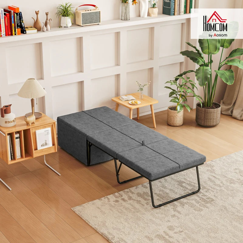 Compact Folding Bed with Linen Sponge Mattress & Dust Cover - Single Metal Frame Guest Bed 69 x 181.5 cm, Grey