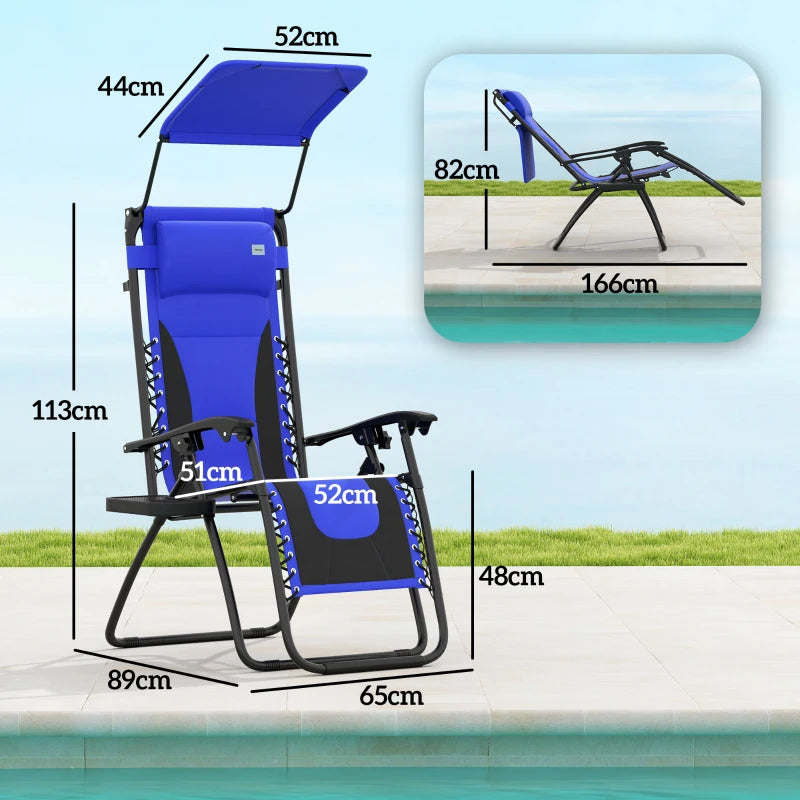 Zero Gravity Lounger Chair Set of 2 - Folding Reclining Patio Chairs with Shade Cover, Cup Holder, Soft Cushion and Headrest for Poolside, Camping - Blue