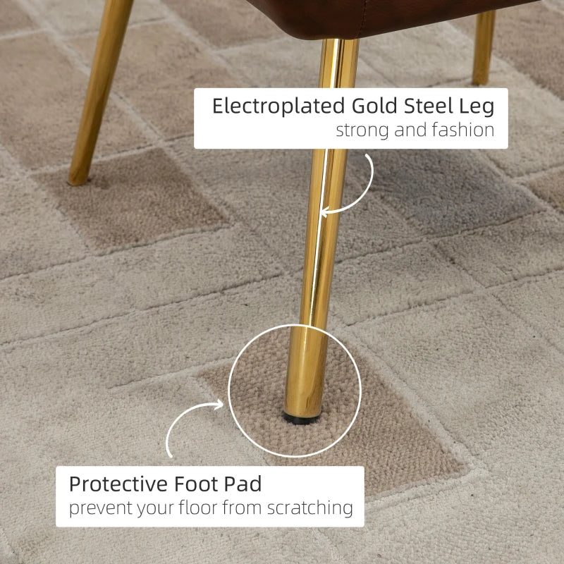 Set of 2 Velvet Accent Chairs with Gold Legs for Modern Living Room and Bedroom, Light Brown Upholstery