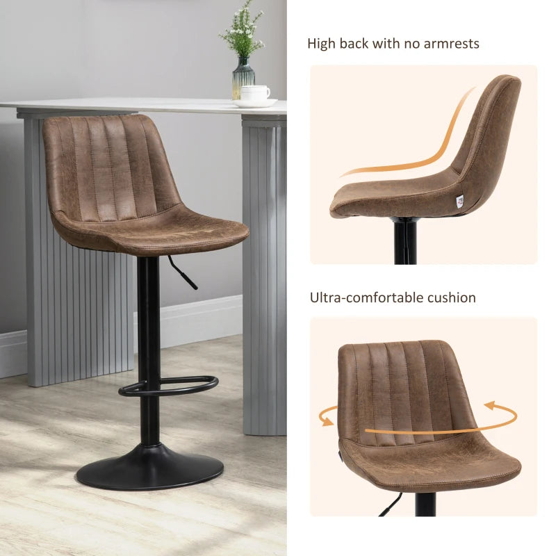 Set of 2 Swivel Bar Stools with Back - Adjustable Counter Height Chairs for Kitchen Island, Brown with Steel Footrest