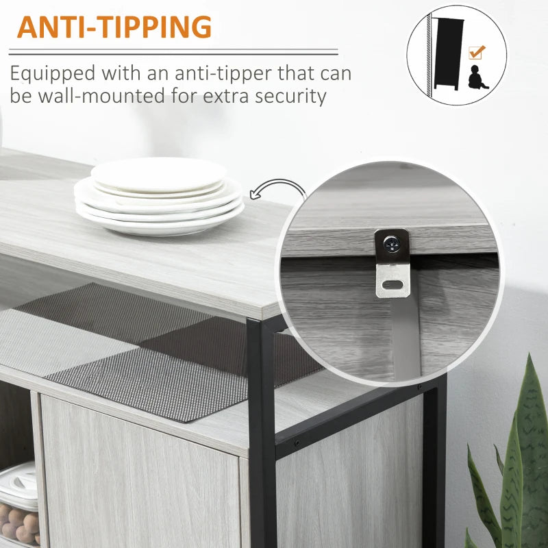 Modern Light Grey Sideboard - Steel Frame Storage Cabinet with 2 Doors & Adjustable Shelves for Living Room & Hallway