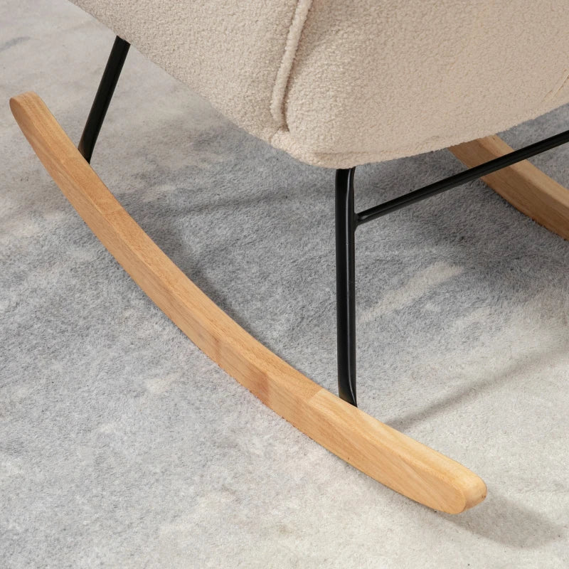 Berber Fleece Nursery Glider Rocker for Nursing and Relaxation, Wingback Rocking Chair in Beige for Living Room