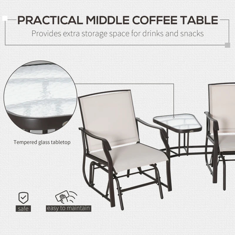 Brown Outdoor Double Glider Rocking Chairs with Glass Top Table