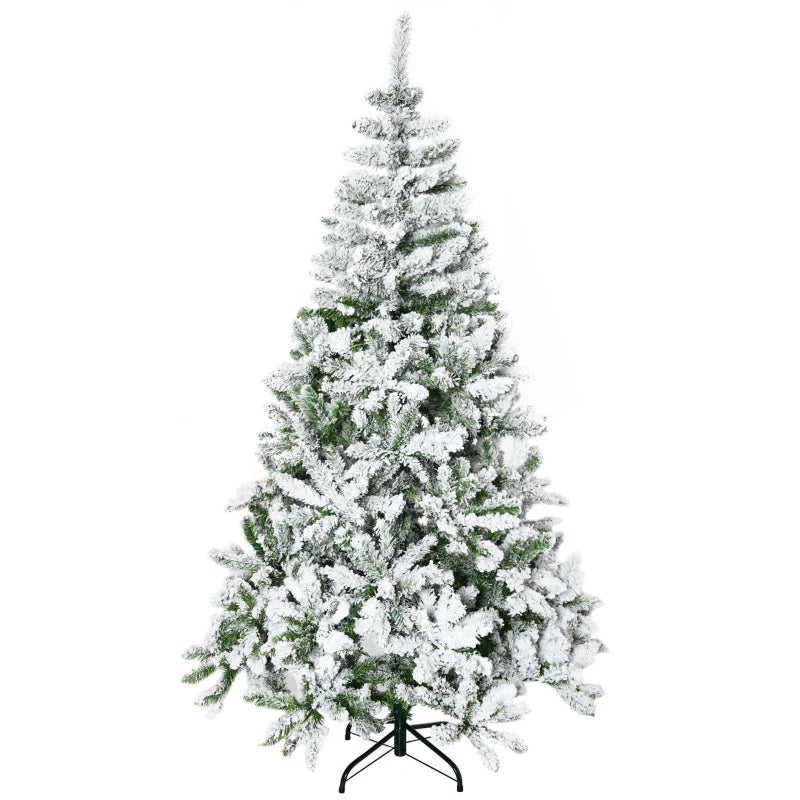 6 Ft Snow Flocked Artificial Christmas Tree - Realistic Pine with Auto Open & Steel Base - Festive Green Decor