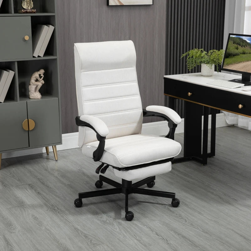 Vinsetto Cream White Office Chair - Adjustable Height Fabric Swivel Desk Chair with Rolling Wheels for Home Office & Study