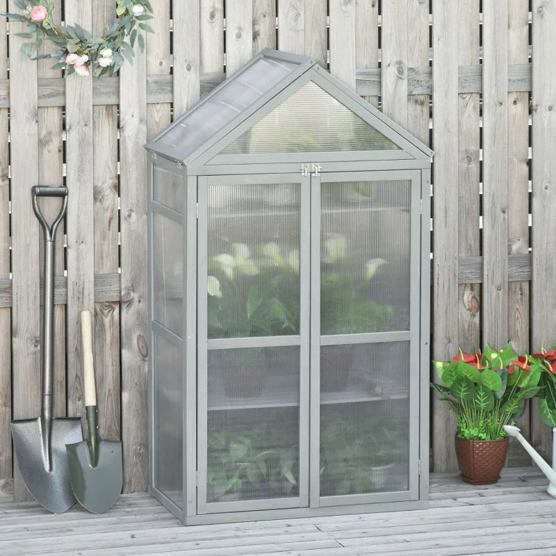 Grey Polycarbonate Garden Cold Frame Greenhouse with Adjustable Shelves