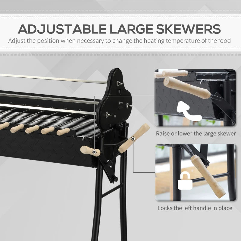 Portable Charcoal BBQ Grill with 4 Wheels - Black (85x36x90cm)