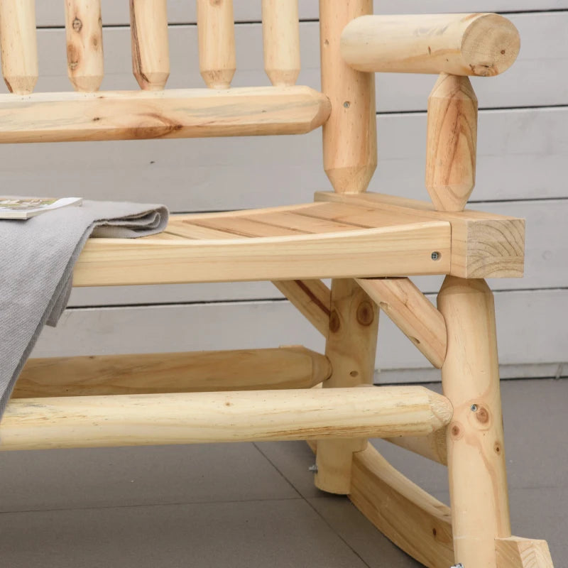 Natural Wood 2-Seater Rocking Bench Loveseat - Rustic Style