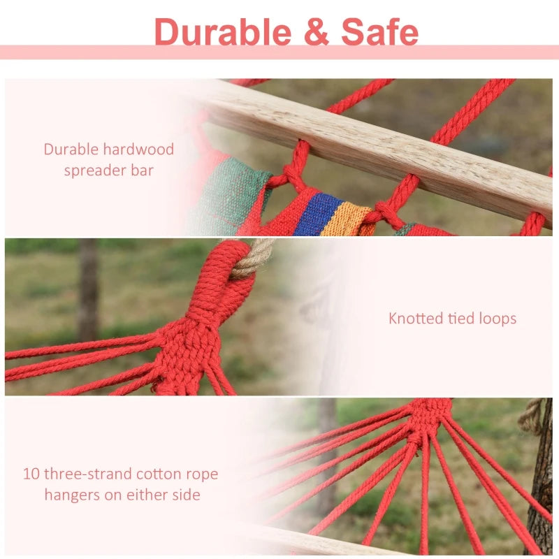 Portable Cotton Hammock Swing Chair with Headrest & Side Pocket - Blue