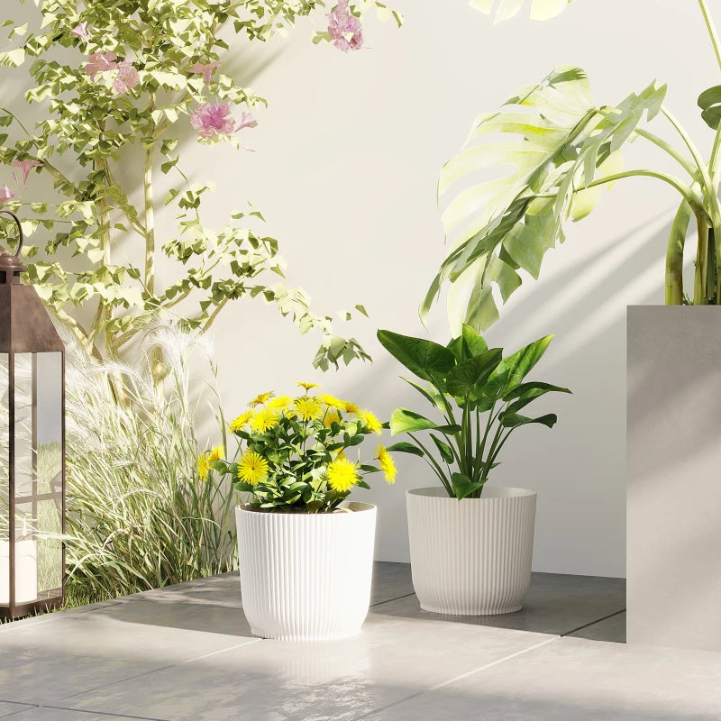 Set of Two 22cm White Planters - Stylish Indoor/Outdoor Flower Pots