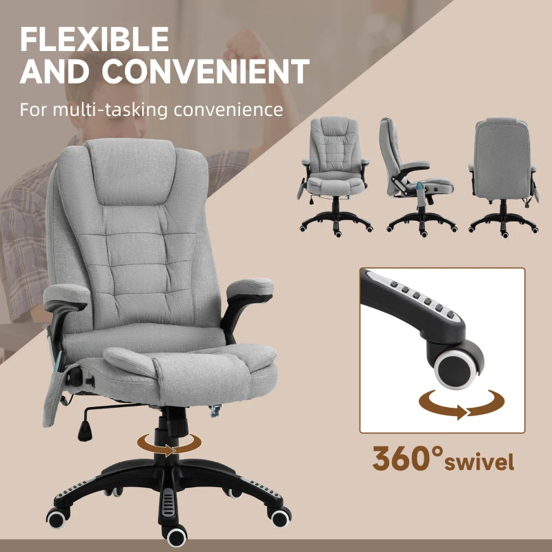 Vinsetto Ergonomic Office Chair with 6-Point Massage & Heated Back Support, Adjustable Arms, Light Grey Fabric