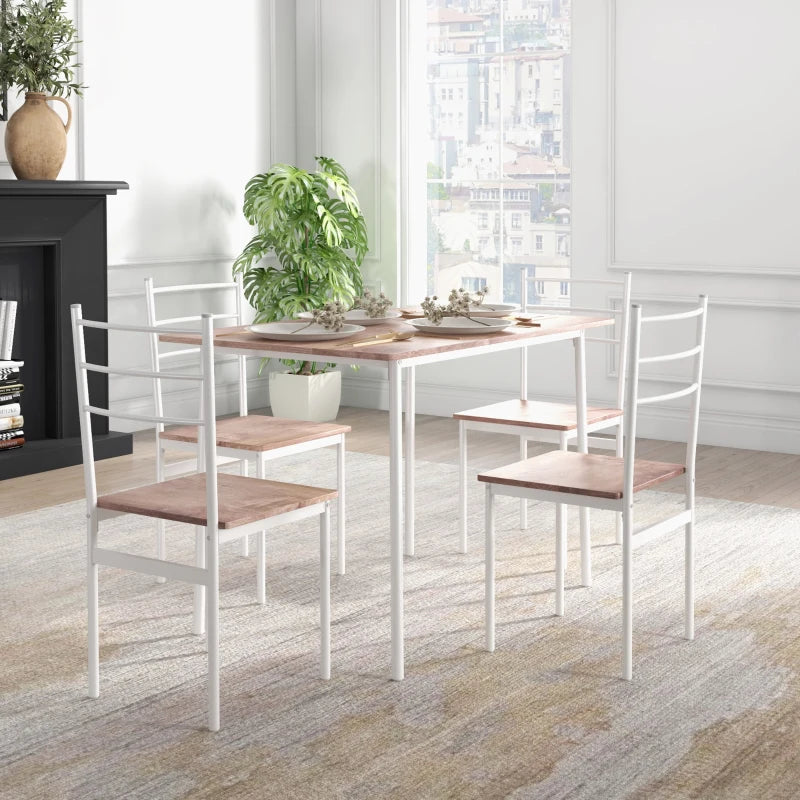 Stylish Five-Piece Compact Dining Table Set with Chairs - Modern Brown and White Design for Small Spaces