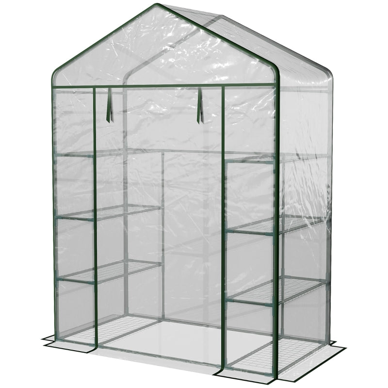 4-Tier Green Walk-in Greenhouse with Roll-up Door, Steel Frame, 143x73x195cm
