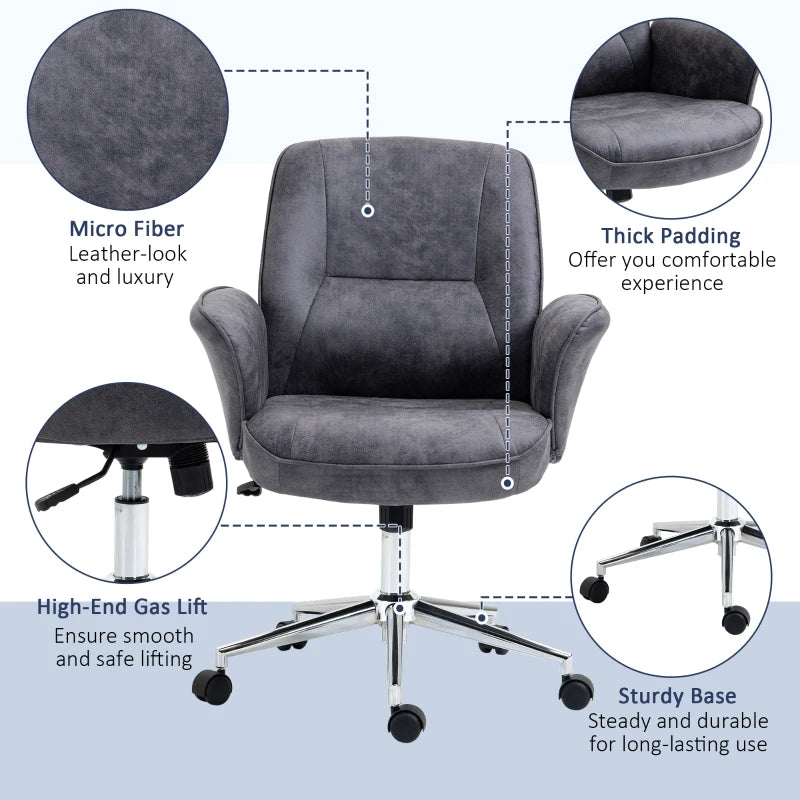 Vinsetto Charcoal Grey Swivel Office Chair - Mid Back Desk Chair for Home Study & Bedroom Comfort