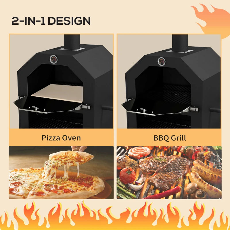 Black Steel 3-Tier Outdoor Charcoal BBQ Pizza Oven