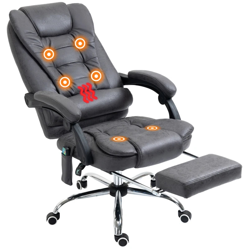 Vinsetto Heated Vibration Massage Executive Office Chair - Adjustable Ergonomic High Back Recliner with Footrest - Dark Grey