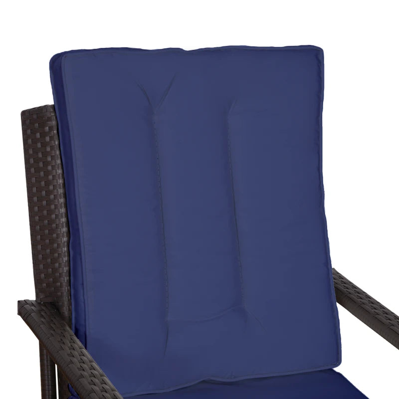 Dark Blue 3-Piece Patio Rattan Bistro Set with Cushioned Chairs and Coffee Table