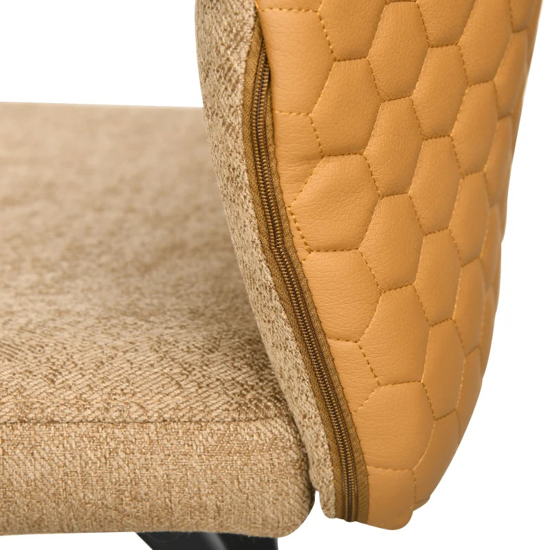 Set of 4 Linen-Touch Upholstered Bar Stools with Backs, Steel Legs - Light Brown Kitchen Chairs for Dining Room