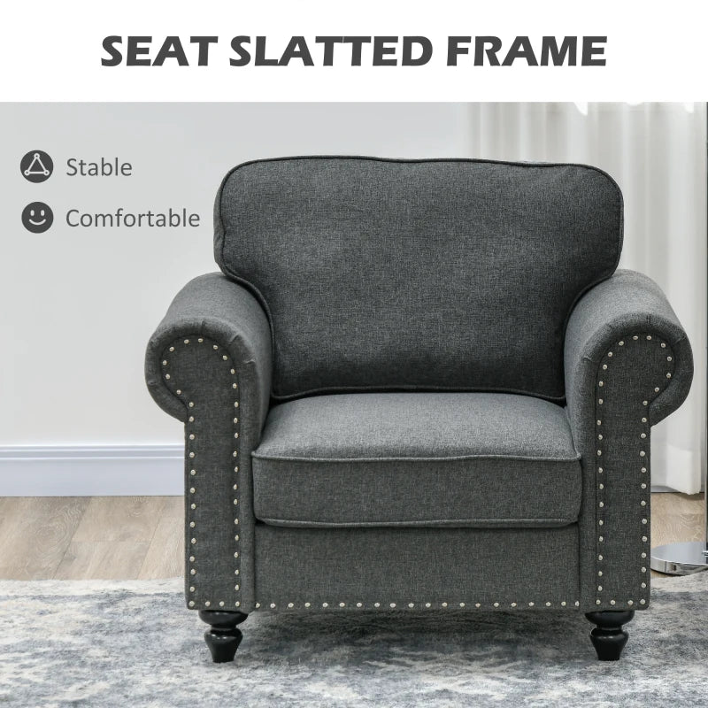 Mid-Century Charcoal Grey Armchair with Pocket Springs for Stylish Living Room Comfort