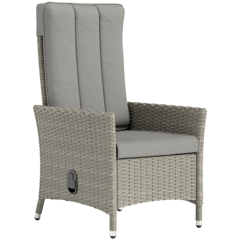 Adjustable 105°-150° Reclining Grey Rattan Chair for Outdoor Patio Comfort