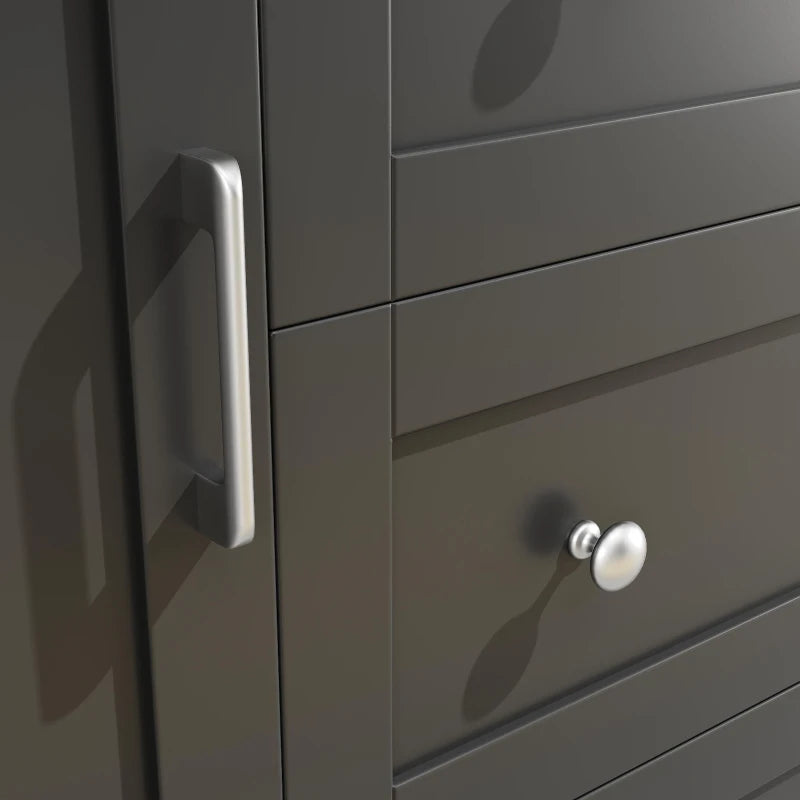 Tall Kitchen Cabinet with Open Shelf & 5 Drawers - Large Storage Cupboard for Dining Room, 115x40x180 cm, Black