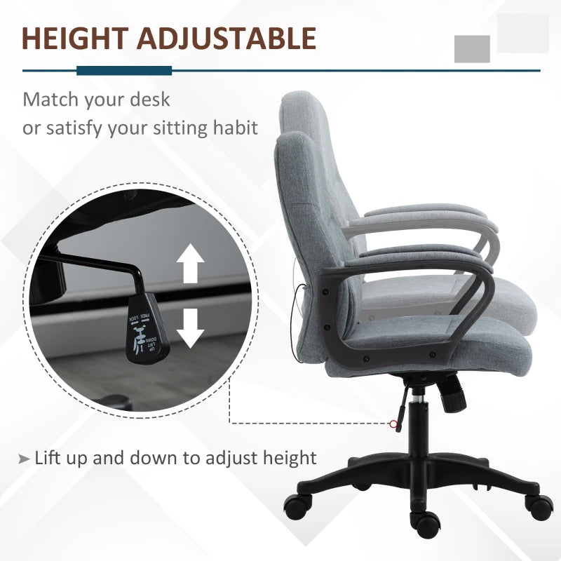 Vinsetto Grey Fabric Office Chair with Massage Lumbar Support, Adjustable Height, Mid Back Design, Swivel Wheels for Comfort