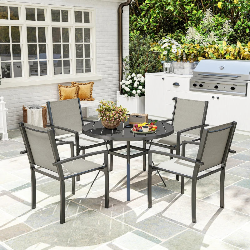 5 Piece Dark Grey Garden Furniture Set - Round Table & 4 Stackable Chairs for Patio