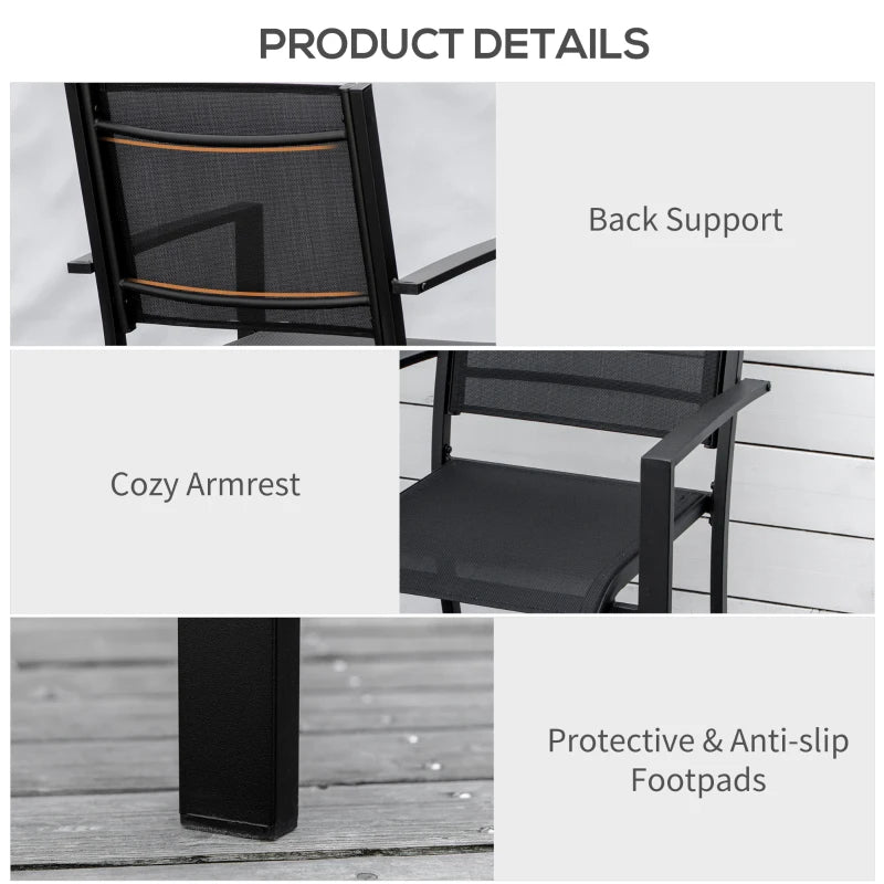 Black Steel Frame Outdoor Dining Chairs Set