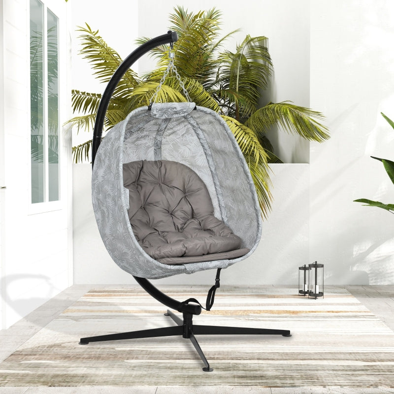Hanging Egg Chair - Outdoor Indoor Garden Swing Chair with Folding Basket, Thickened Cushion, Cup Holder - Sand Brown