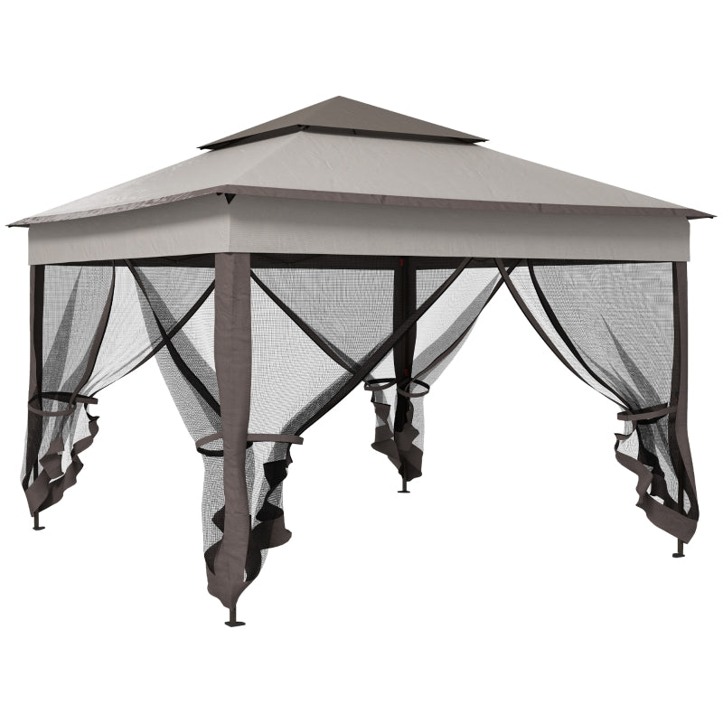 Metal Gazebo with Curtains - Brown/Grey, 3.25x3.25m