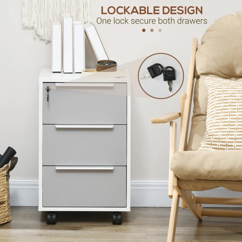 Secure Three-Drawer Locking Filing Cabinet in Stylish Grey and White - Perfect for Home or Office Organization