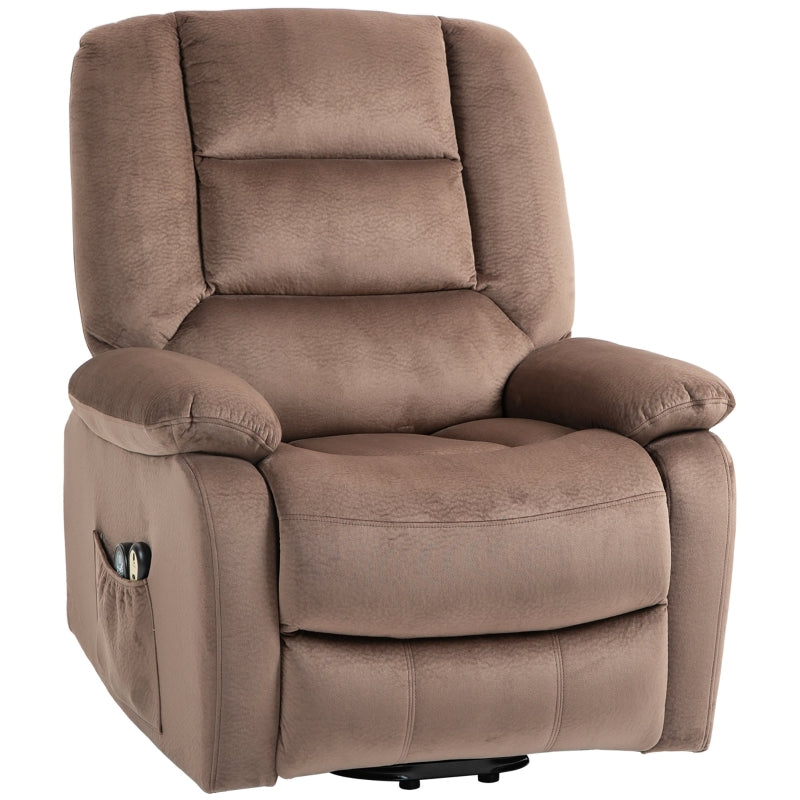 Velvet Electric Lift and Recline Massage Armchair with Remote Control in Brown