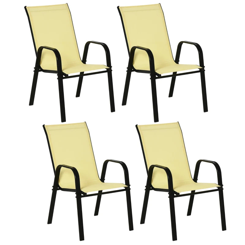 Beige Stackable High Backrest Outdoor Dining Chairs Set of 4
