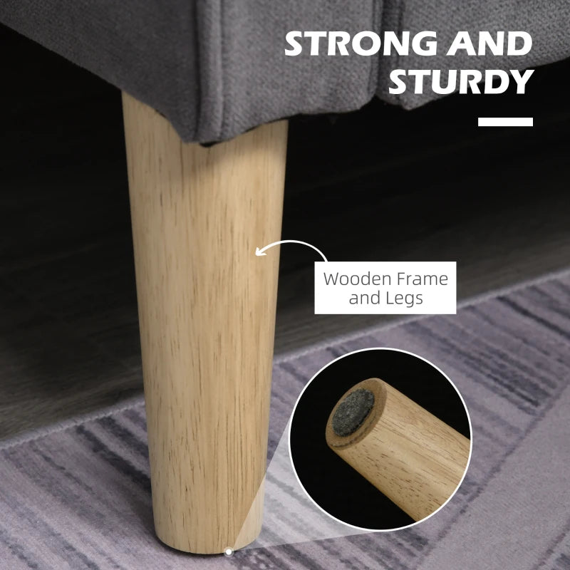 Compact 2 Seater Sofa with Hidden Storage, 117cm Tufted Cotton Couch for Living Room or Kitchen, Grey