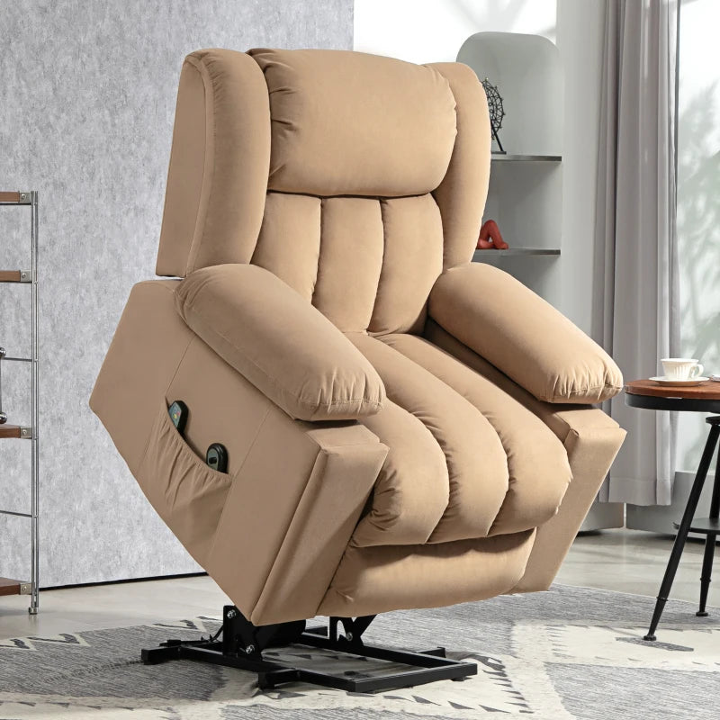 Velvet Electric Riser Recliner Armchair with Massage Function in Light Brown for Ultimate Comfort
