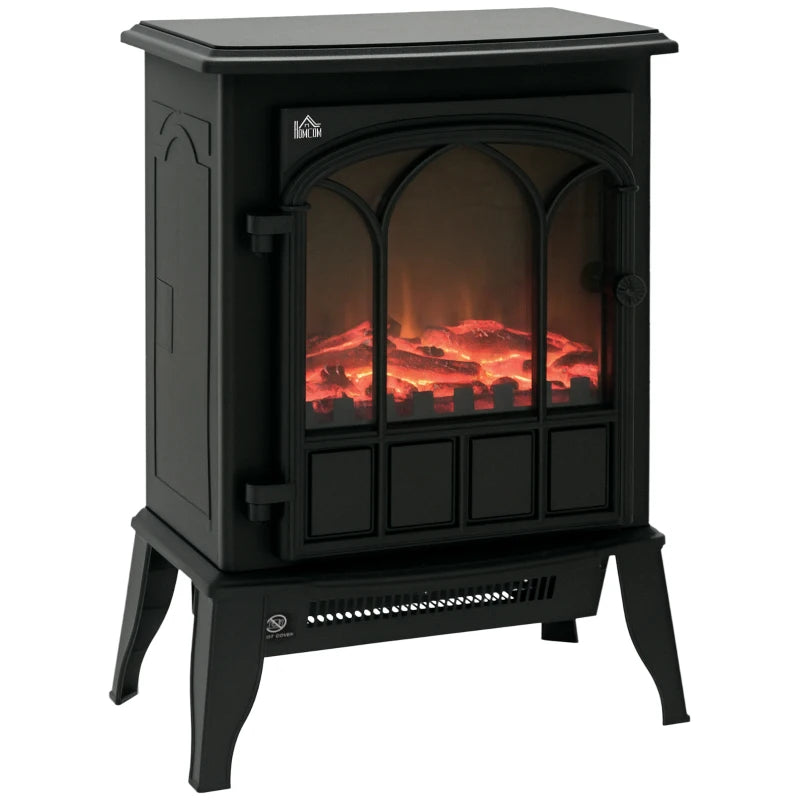 Freestanding Electric Fireplace Heater with LED Flame Effect and Overheating Protection 1000W 2000W Black