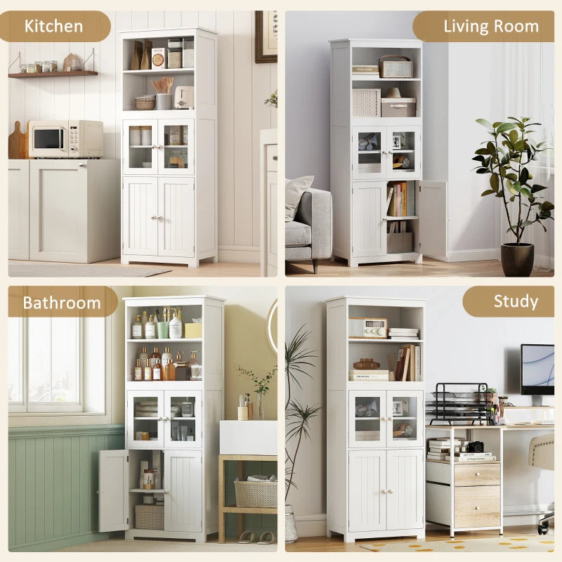 Freestanding Kitchen Storage Cabinet with Adjustable Shelves and Glass Doors for Dining Room