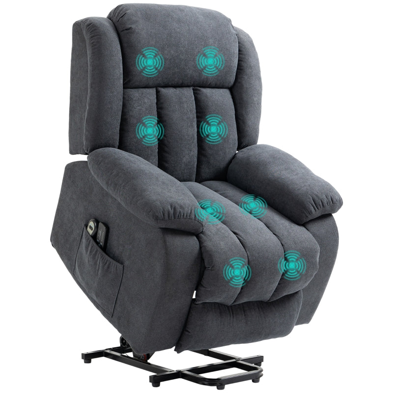 Oversized Riser Recliner Chair for Elderly with 8 Vibration Massage, Fabric Upholstered Lift Chair in Dark Grey