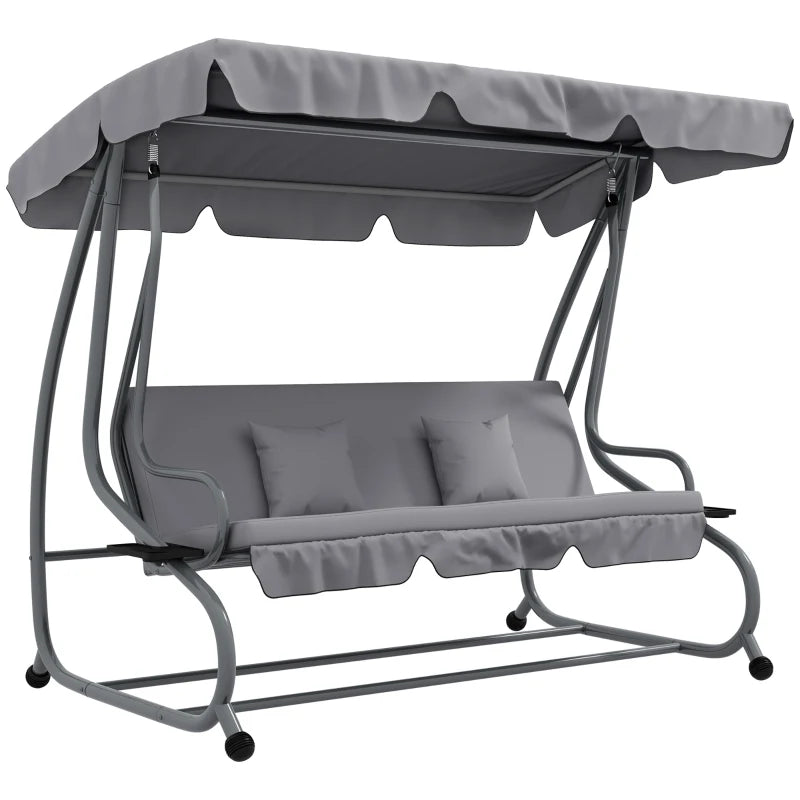 Three-Person Garden Swing Chair with Adjustable Canopy - Light Grey - Outdoor Patio Seating