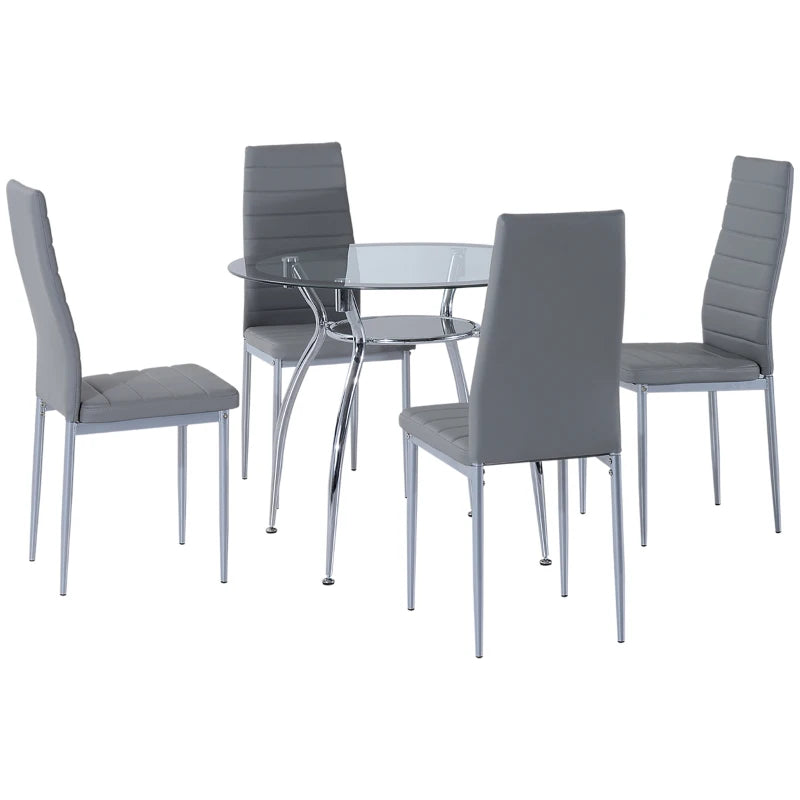 Modern Five-Piece Dining Set with Padded Chairs and Stylish Glass-Top Table in Elegant Grey Finish
