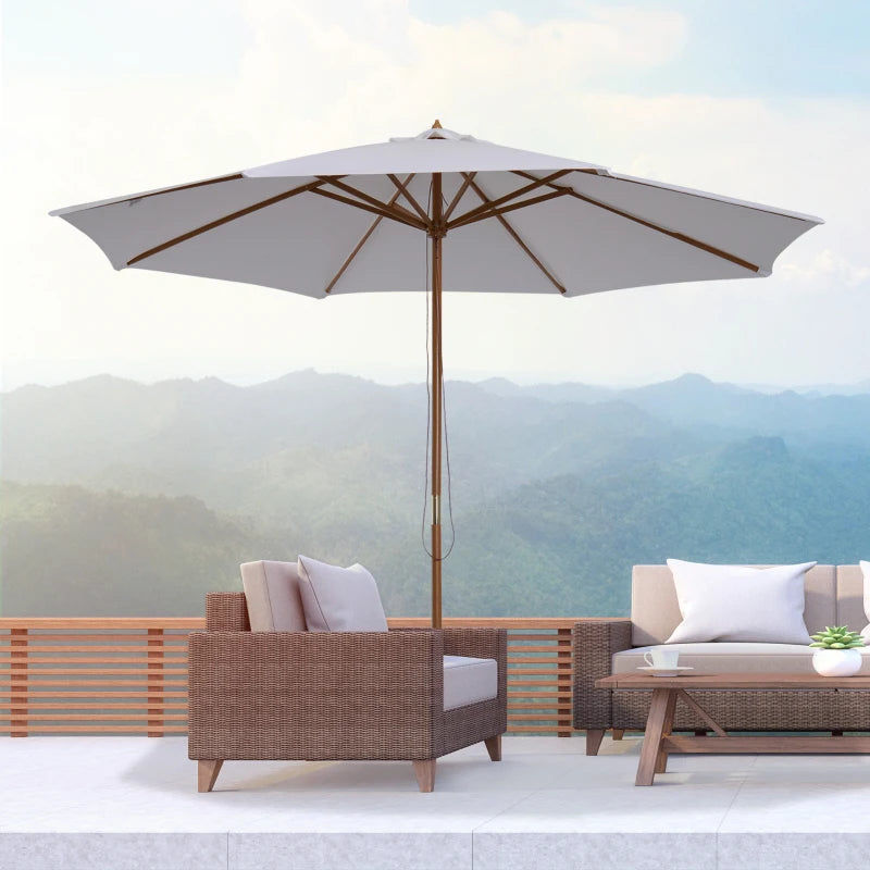 Cream White 3m Wooden Patio Umbrella with Pulley Mechanism