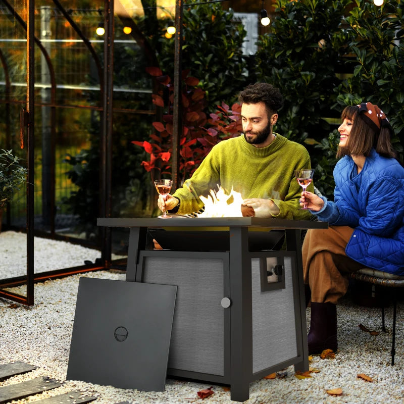50,000 BTU Gas Fire Pit Table with Cover - 71x71cm Outdoor Patio Heater - Stylish Grey Design